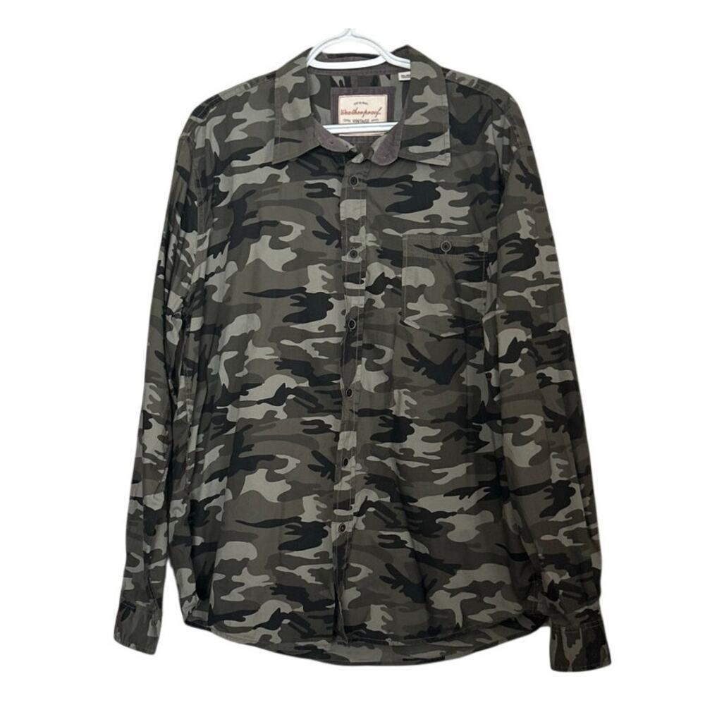 Weatherproof Vintage Since 1948 Men's Green Black Camo Long Sleeve Shirt Size XL